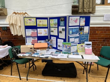 A photo of a stand at an event displaying posters about Swifts